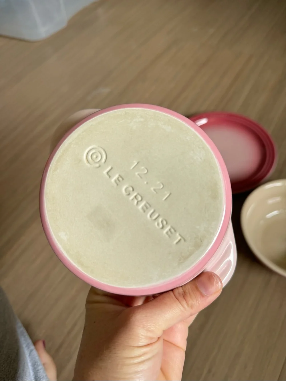 Le Creuset Pink and Cream Stoneware 3 Piece Bowls and Plate Set